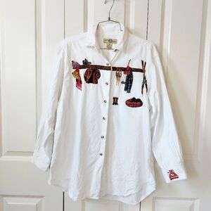 Ski Weekend with Dog Embroidered Button Up Shirt Medium Country Legends Granny